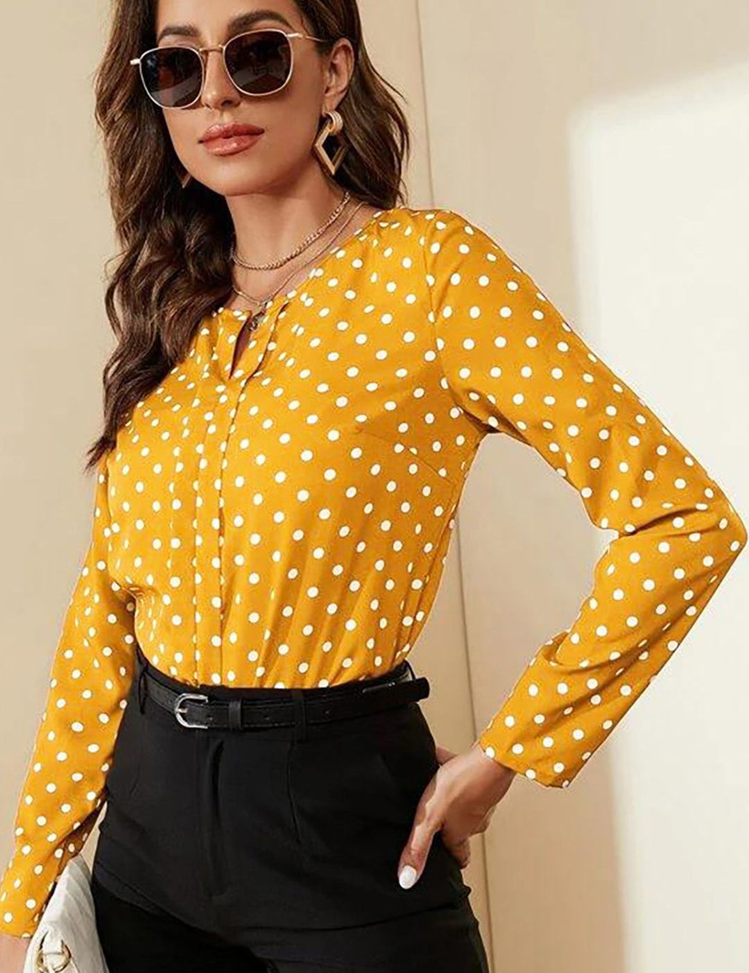 Kotty Round Neck Polka Dot Printed Top