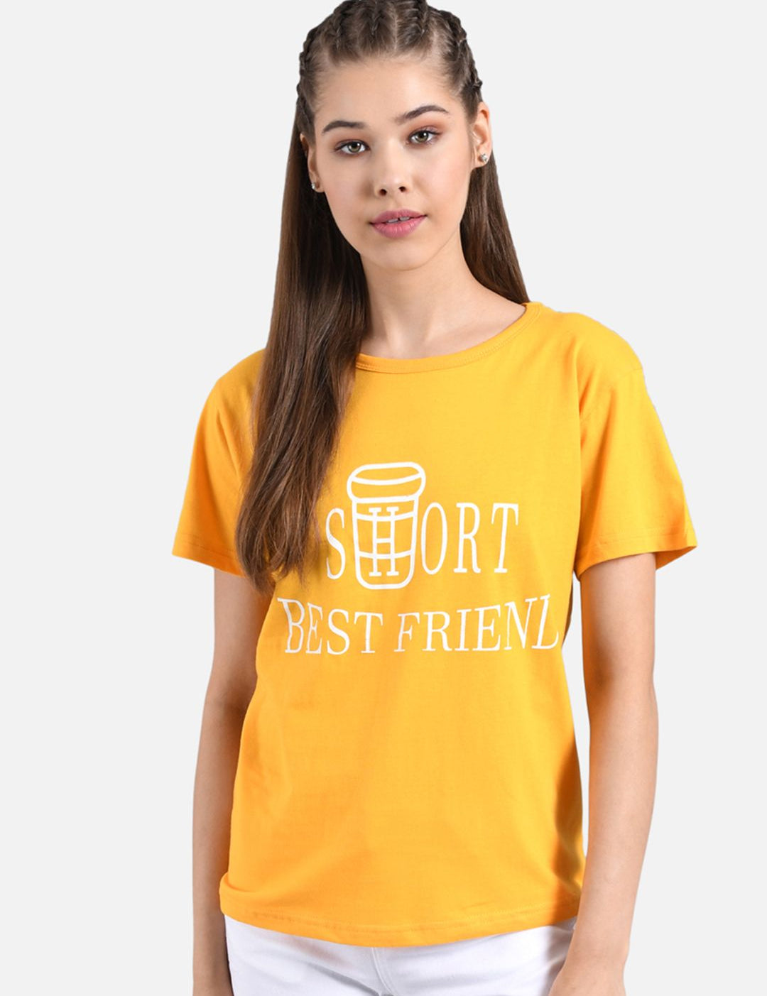 Kotty Women Yellow Printed Round Neck T-shirt