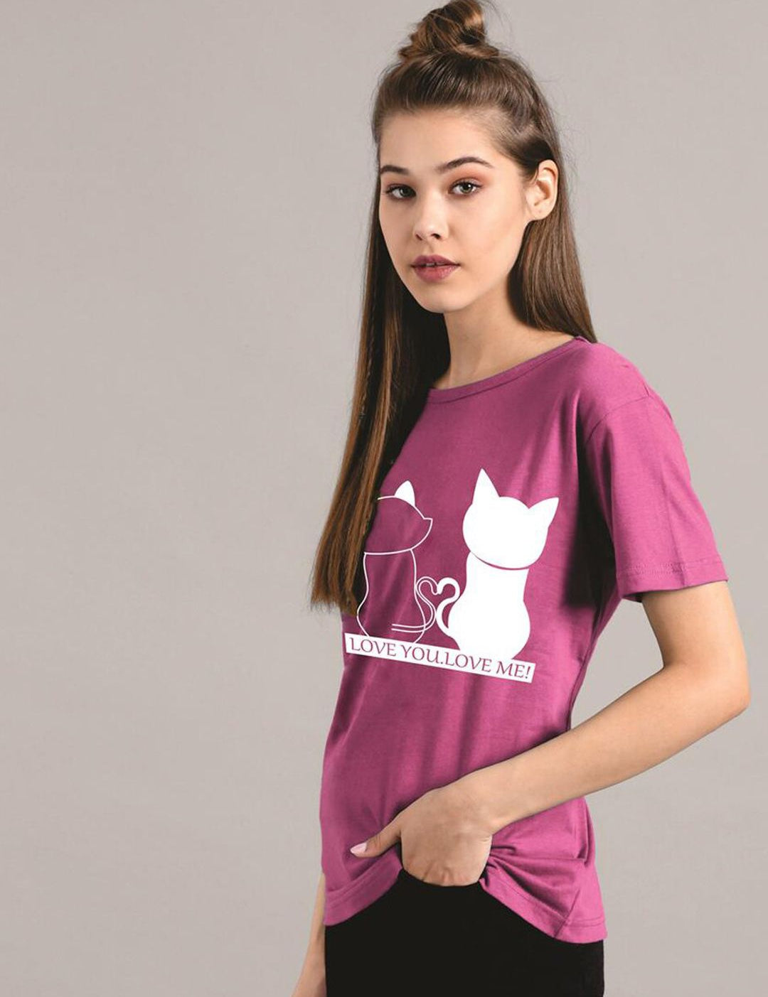 Kotty Women Purple Printed Round Neck T-shirt