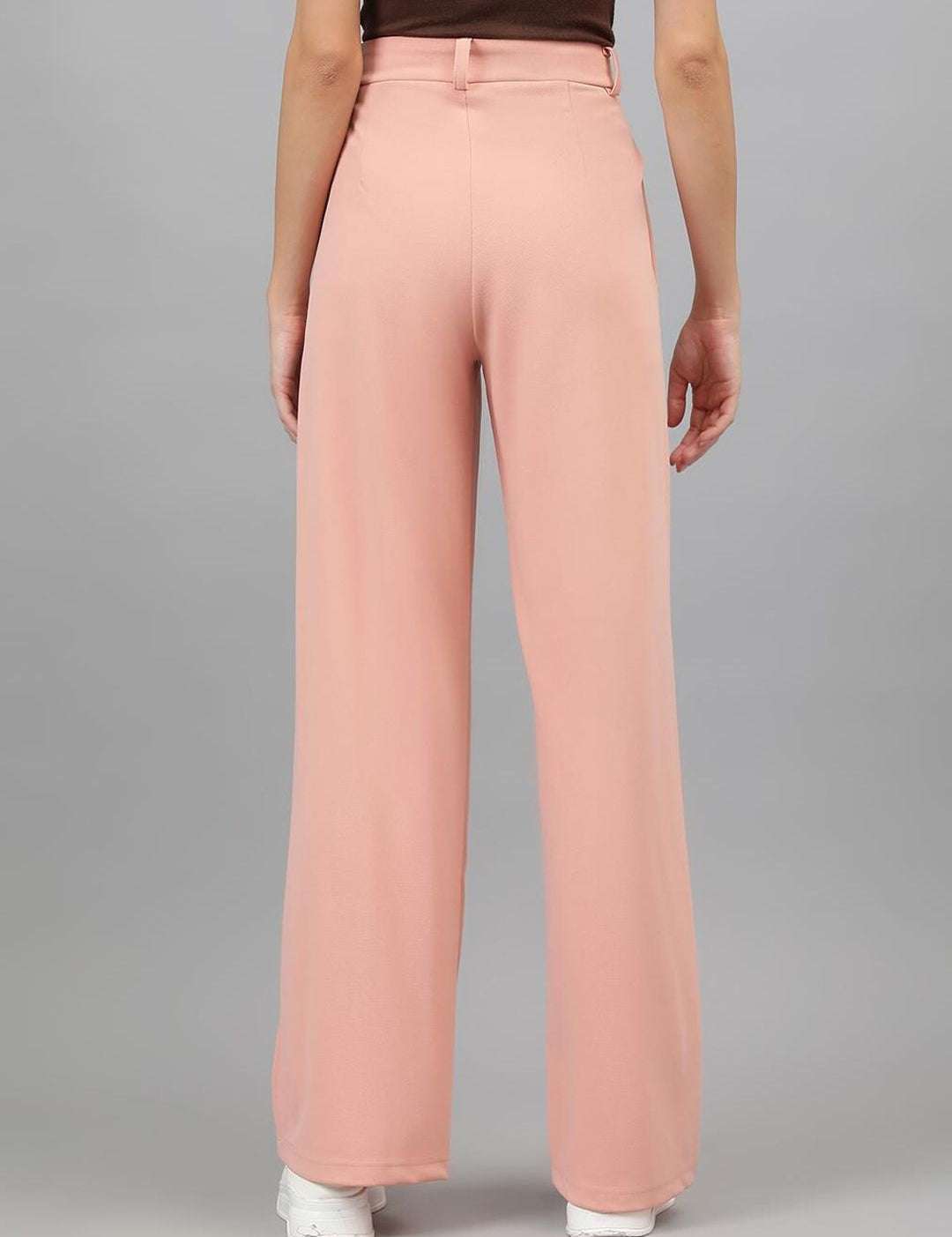 Kotty Women Pink Relaxed Straight Leg Straight Fit High-Rise Easy Wash Pleated Trousers
