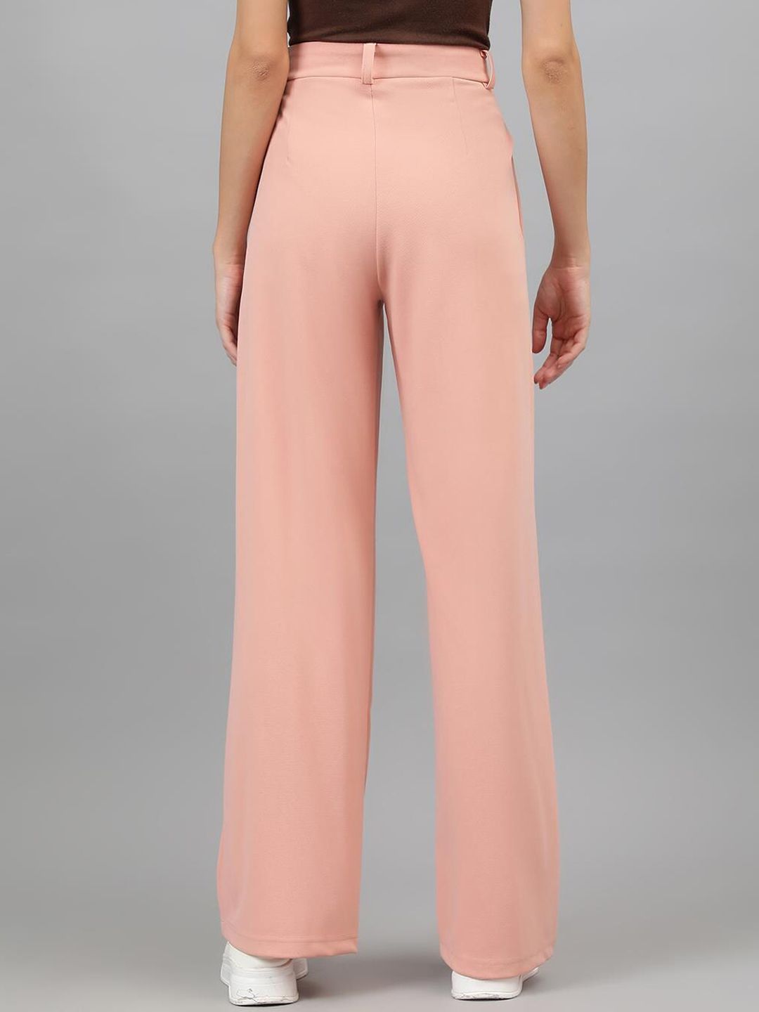 Kotty Women Pink Relaxed Straight Leg Straight Fit High-Rise Easy Wash Pleated Trousers