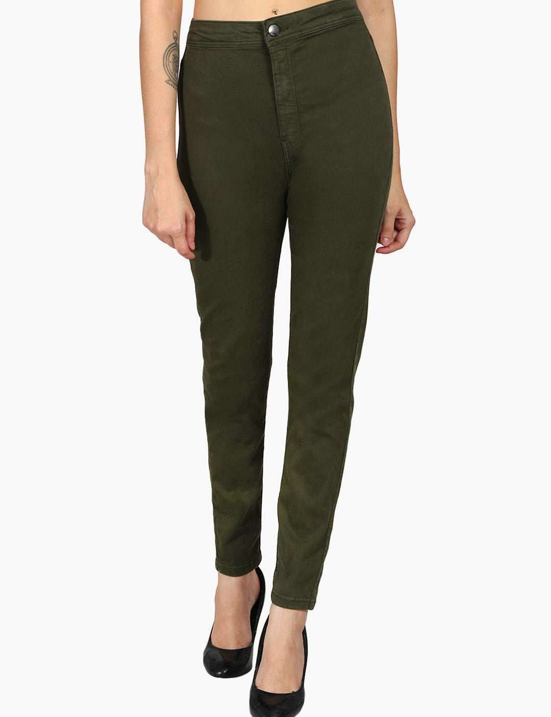 Kotty Women Olive Green High-Rise Clean Look Stretchable Skinny Fit Jeans