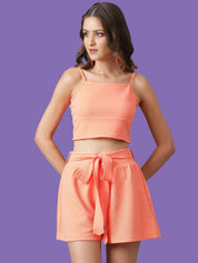Kotty Orange Shoulder Straps Top With Short 