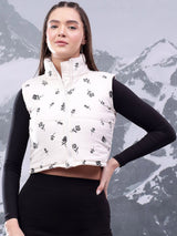 Kotty Women Floral Insulator Sleeveless Crop Puffer Jacket