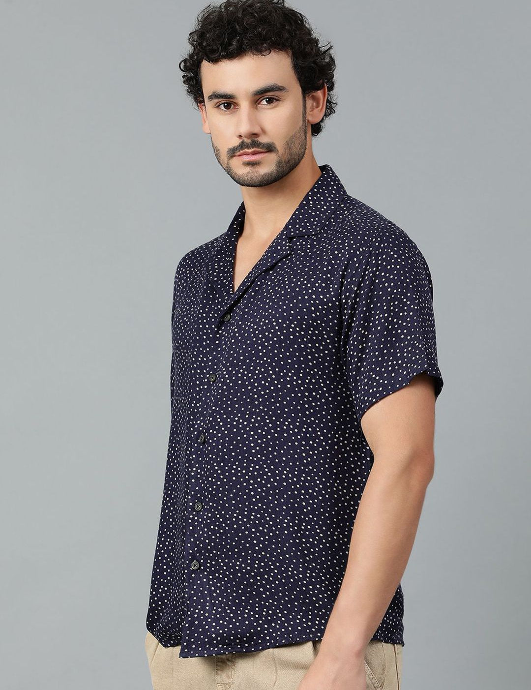 Kotty Men Cuban Collar Micro Ditsy Printed Casual Shirt