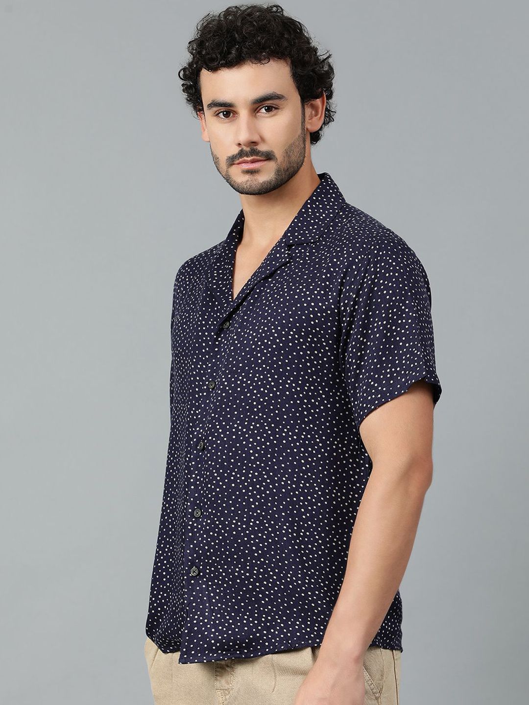 Kotty Men Cuban Collar Micro Ditsy Printed Casual Shirt