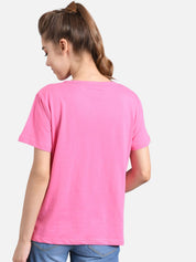 Kotty Women Pink & White Printed Round Neck T-shirt
