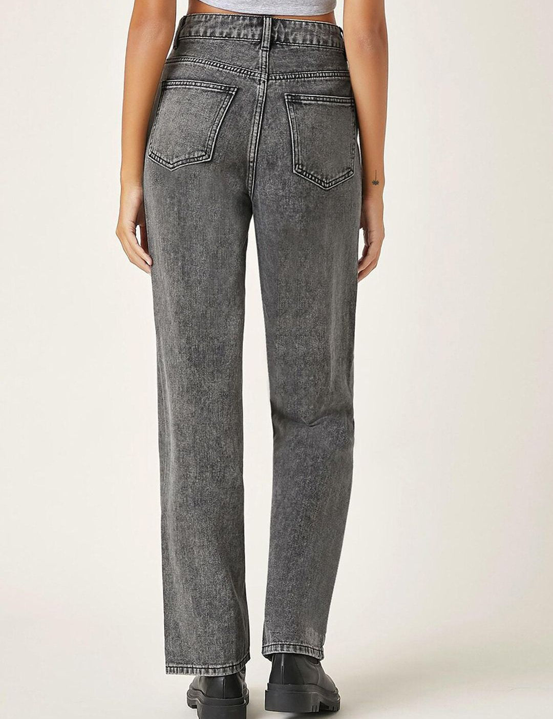 Kotty Women Grey Jean Straight Fit High Rise Clean Look Heavy Fade Stretchable Jeans
