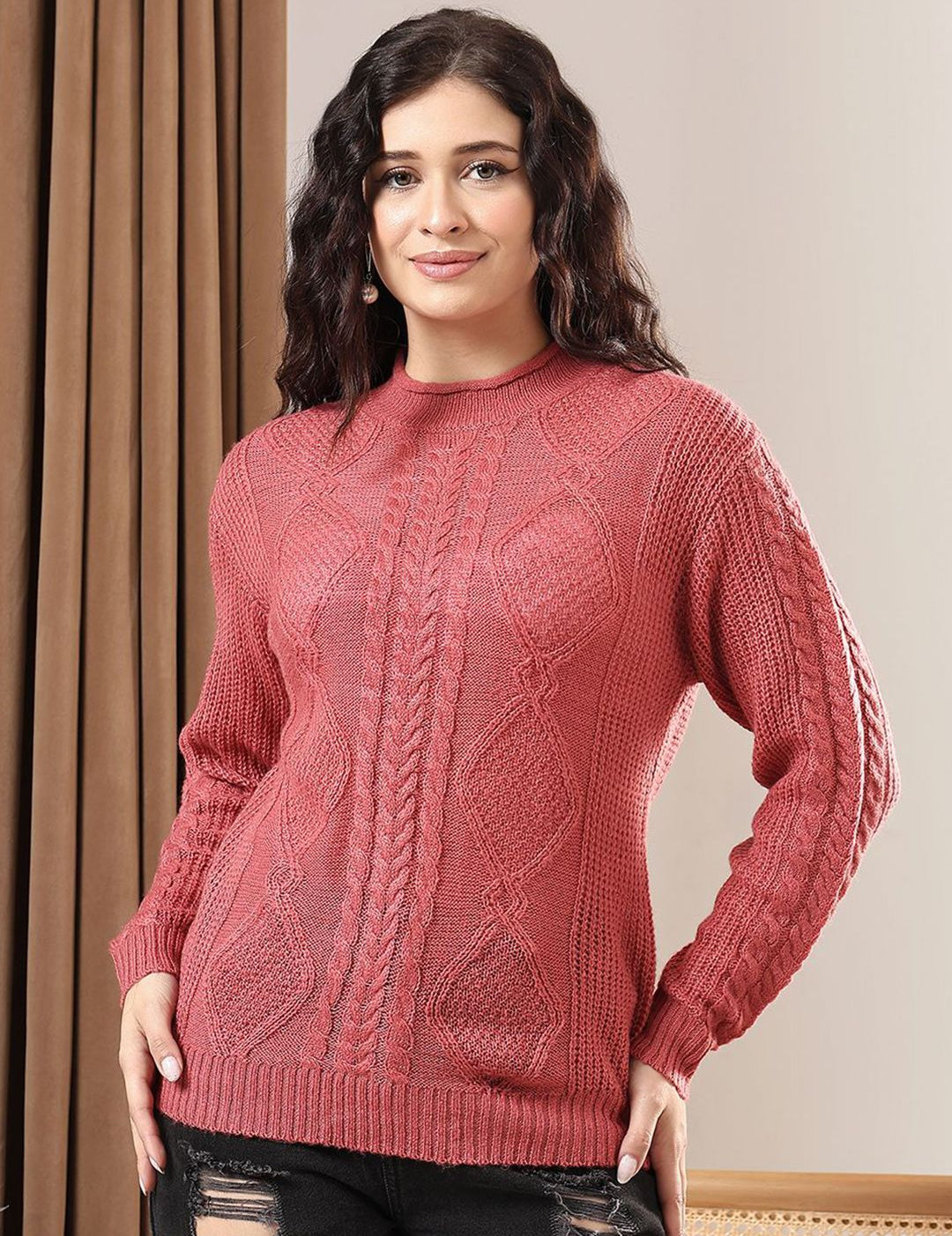 Kotty Women Self Design Cable Knit Pullover Sweaters