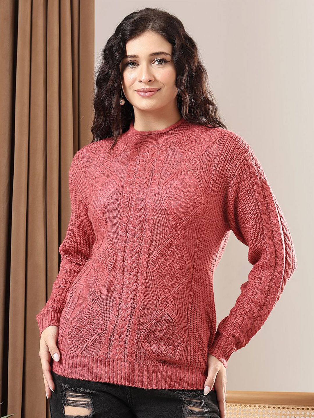 Kotty Women Self Design Cable Knit Pullover Sweaters