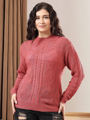 Kotty Women Self Design Cable Knit Pullover Sweaters