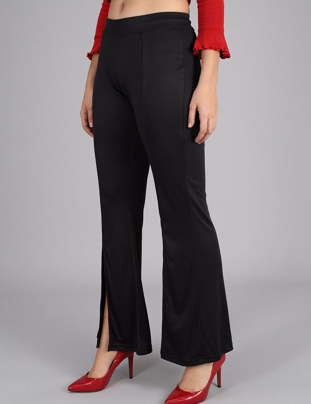 Kotty Women Black Flared High-Rise Bootcut Trousers