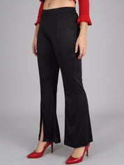 Kotty Women Black Flared High-Rise Bootcut Trousers
