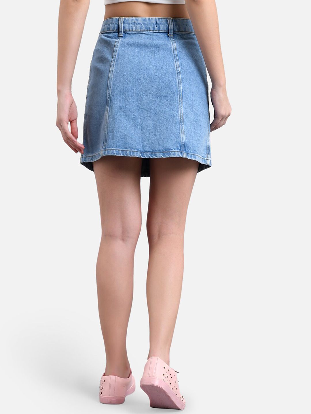 Kotty Women Blue Solid Denim Mini A-Line Skirt