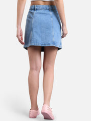 Kotty Women Blue Solid Denim Mini A-Line Skirt