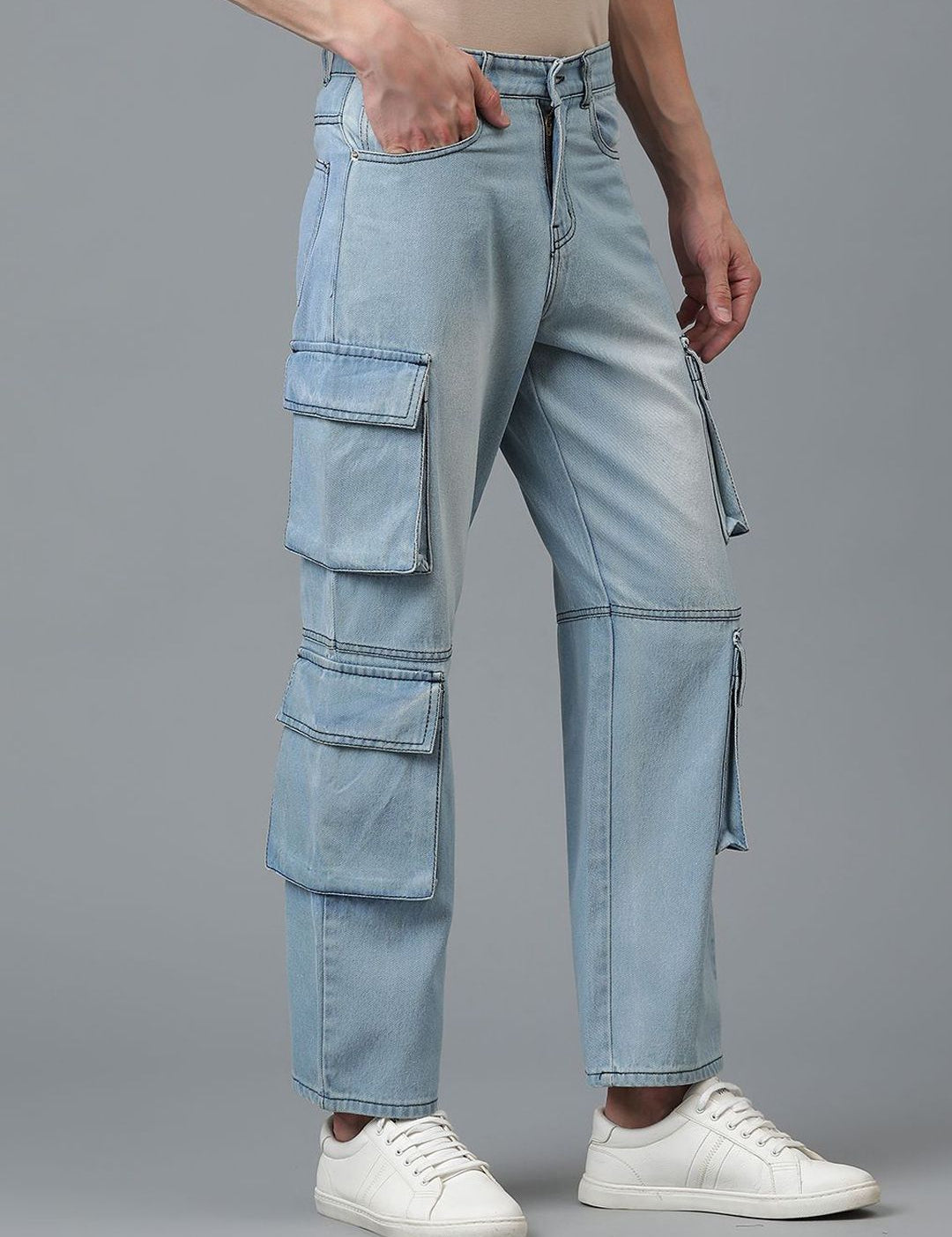 Kotty Men Jean Low-Rise Slash Knee Light Fade Stretchable Jeans