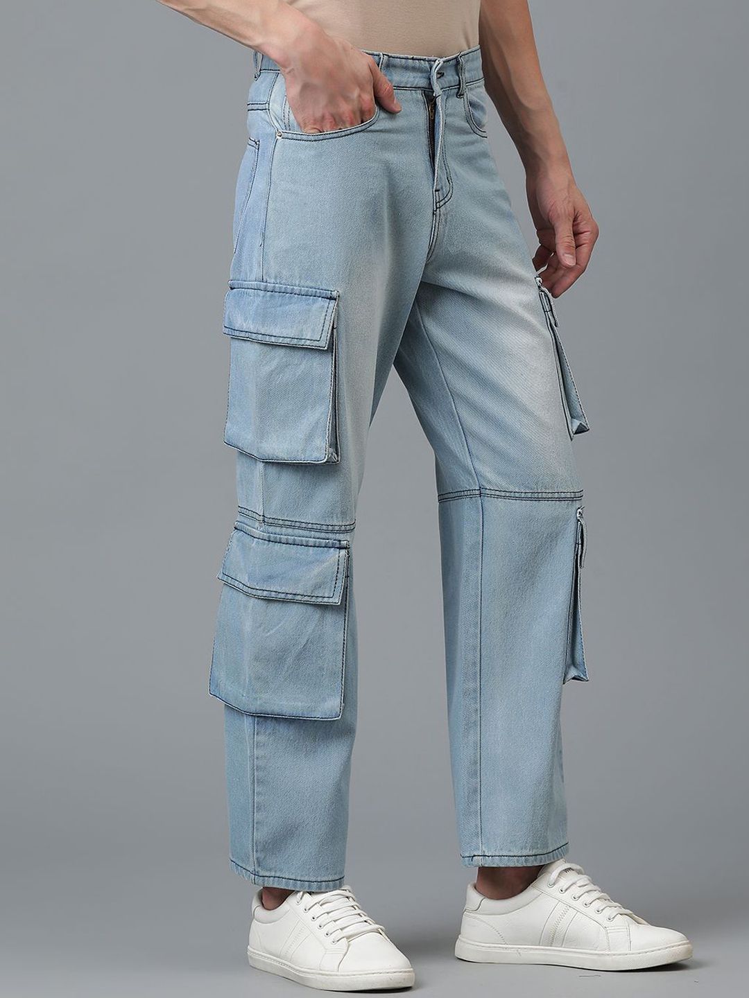 Kotty Men Jean Low-Rise Slash Knee Light Fade Stretchable Jeans