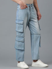 Kotty Men Jean Low-Rise Slash Knee Light Fade Stretchable Jeans