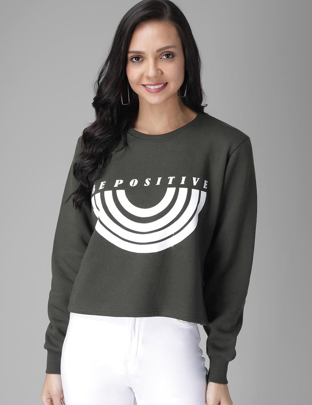 Kotty Women Olive Green Printed Sweatshirt