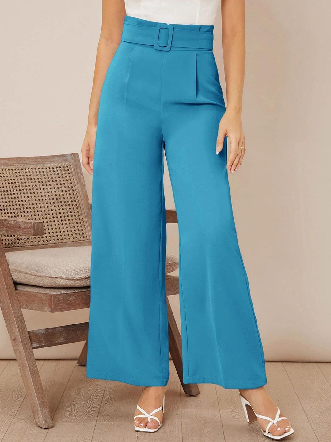 KOTTY BIZwear Basics Women Relaxed Straight Leg Straight Fit High-Rise Pleated Parallel Trousers