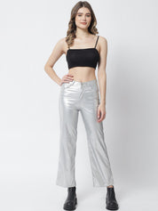Kotty Women Silver-Toned Relaxed Straight Fit Trousers