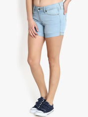 Kotty Women Blue Solid Regular Fit Denim Shorts