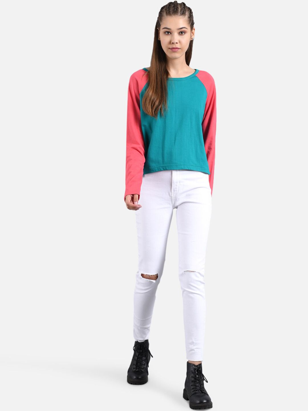 Kotty Women Blue Solid Round Neck T-shirt