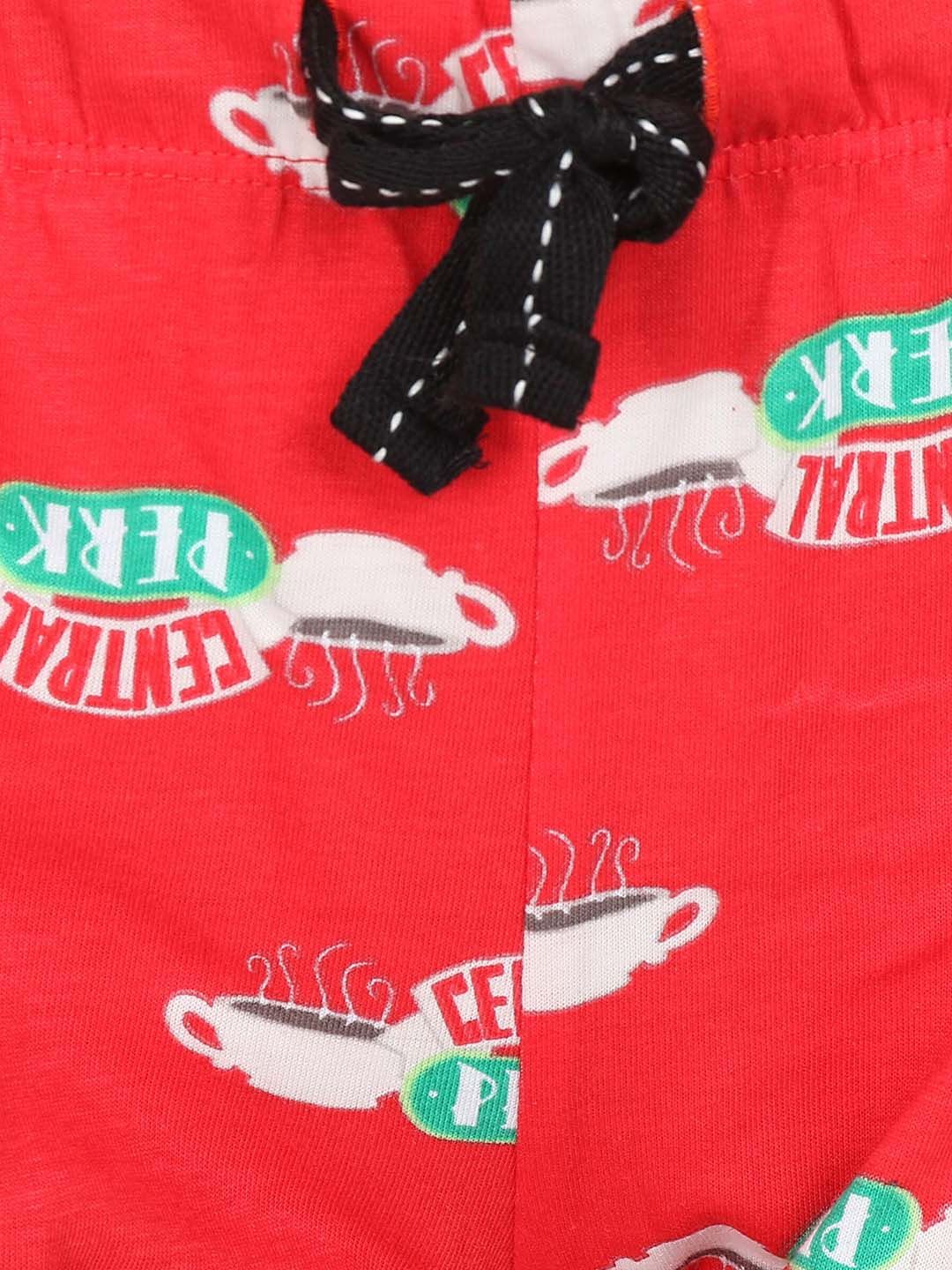 Kotty Women Red & Off-White Printed Lounge Shorts