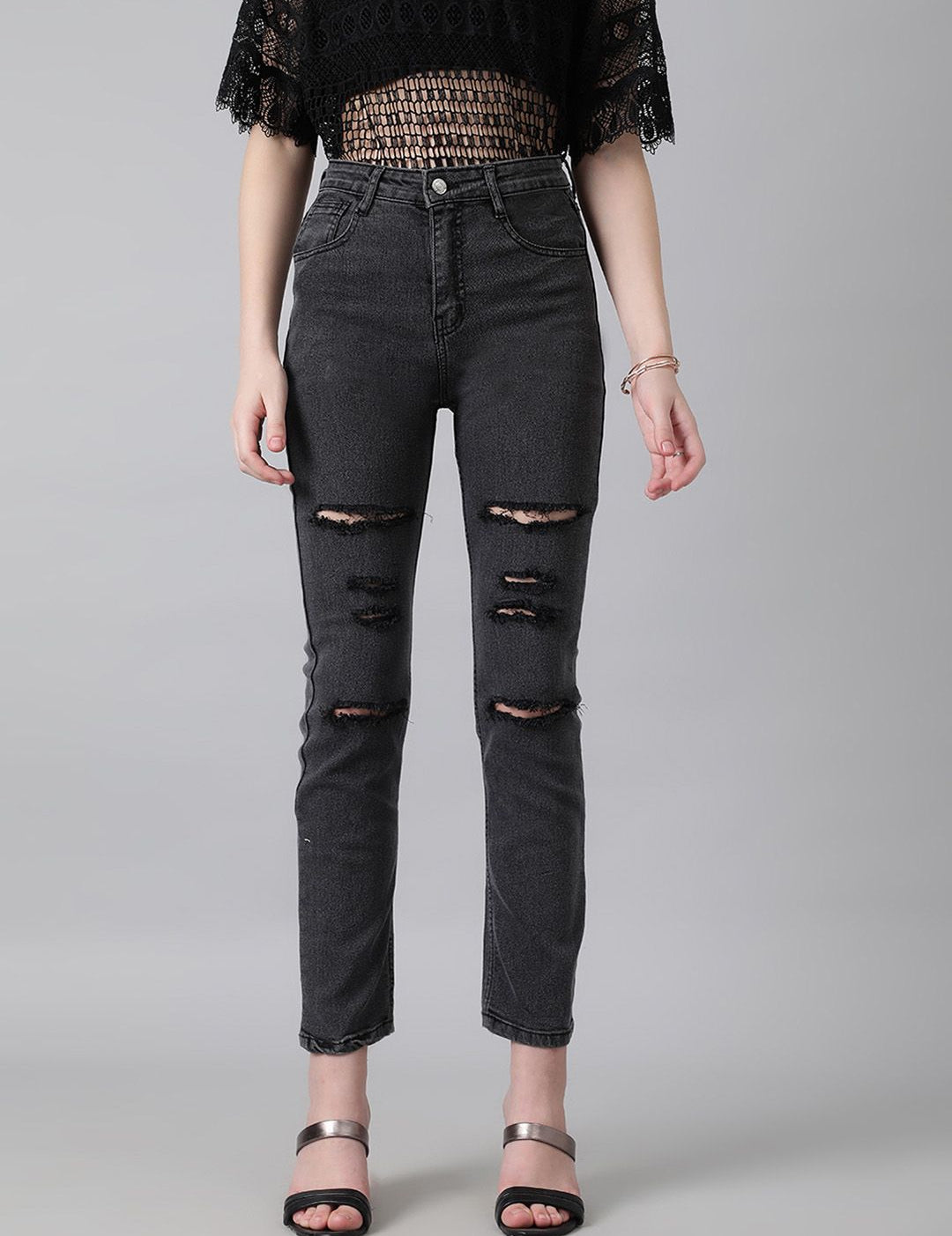 Kotty Women Slim Fit High-Rise Slash Knee Stretchable Jeans