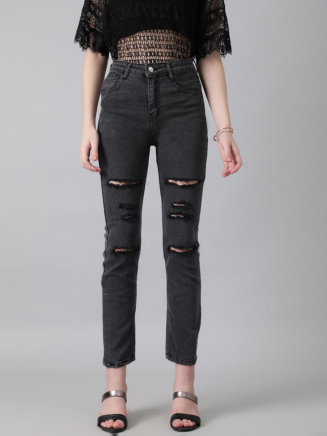 Kotty Women Slim Fit High-Rise Slash Knee Stretchable Jeans