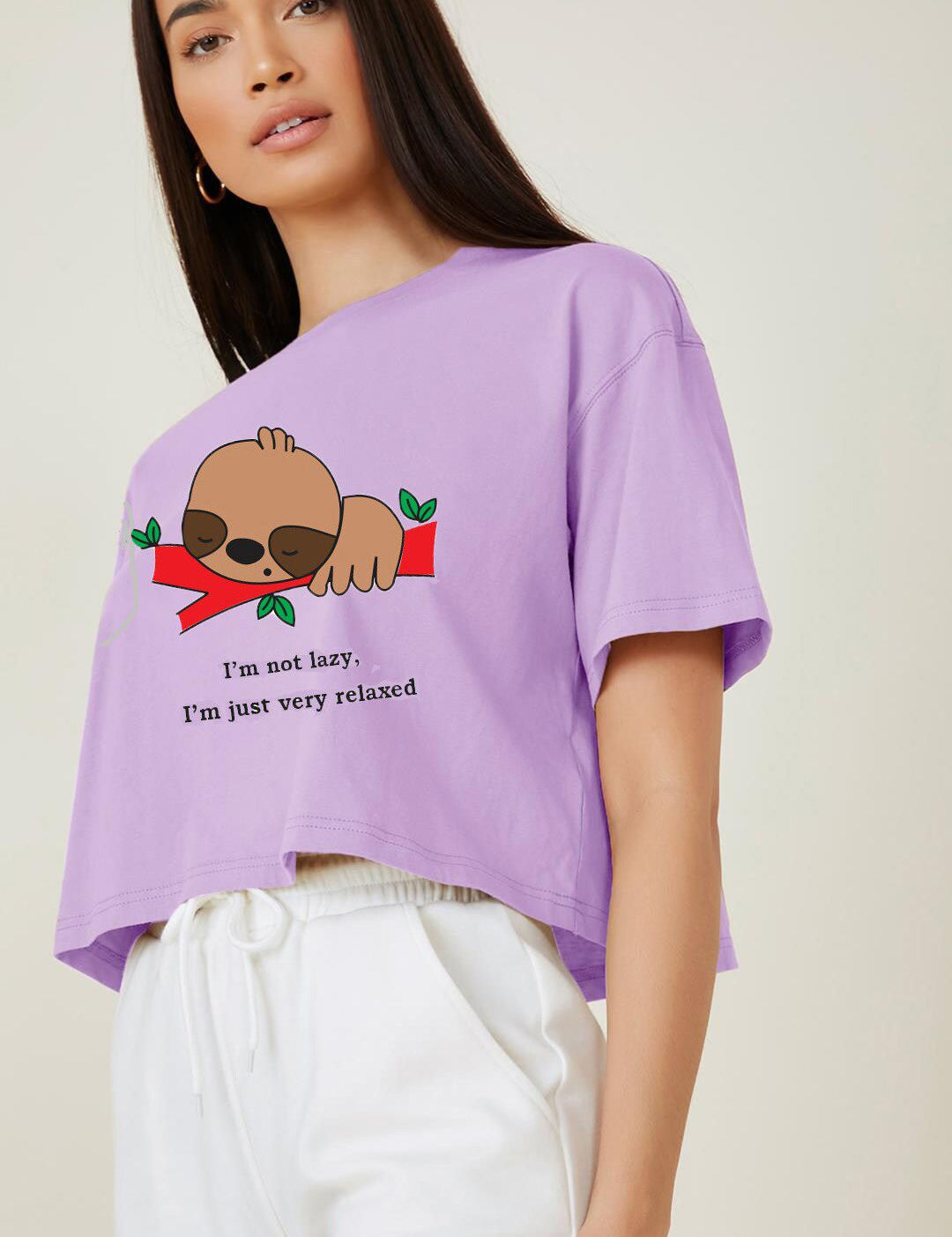 Kotty Printed Round Neck Crop Oversized T-shirt