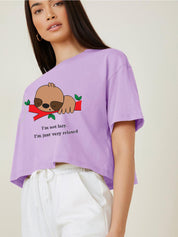 Kotty Printed Round Neck Crop Oversized T-shirt
