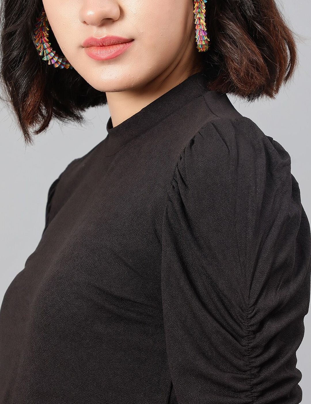 Kotty Black High Neck Puff Sleeve Top