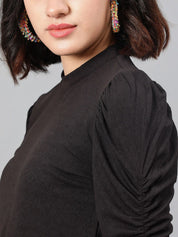 Kotty Black High Neck Puff Sleeve Top