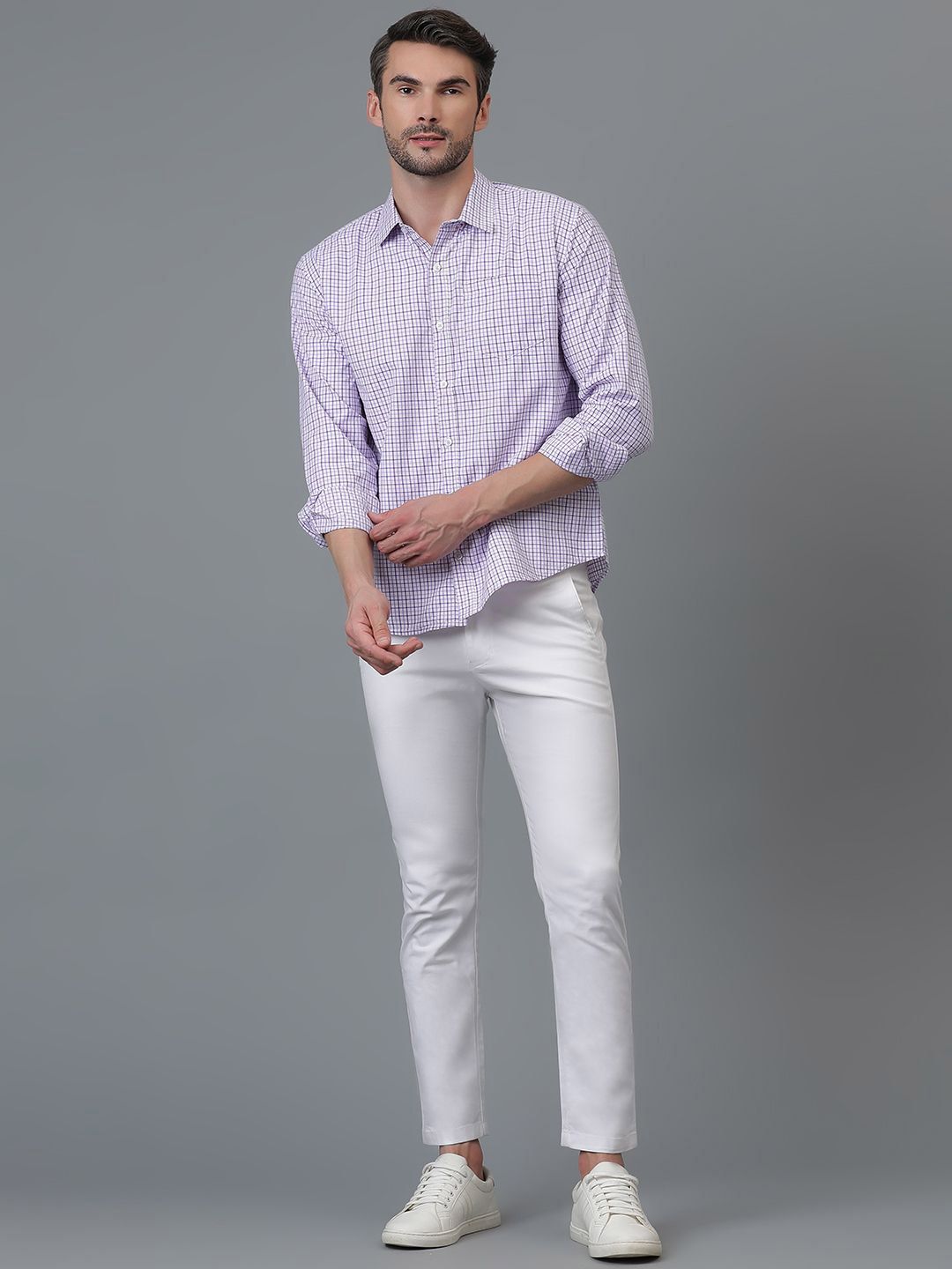 Kotty White & Blue New Gingham Checks Checked Spread Collar Casual Shirt