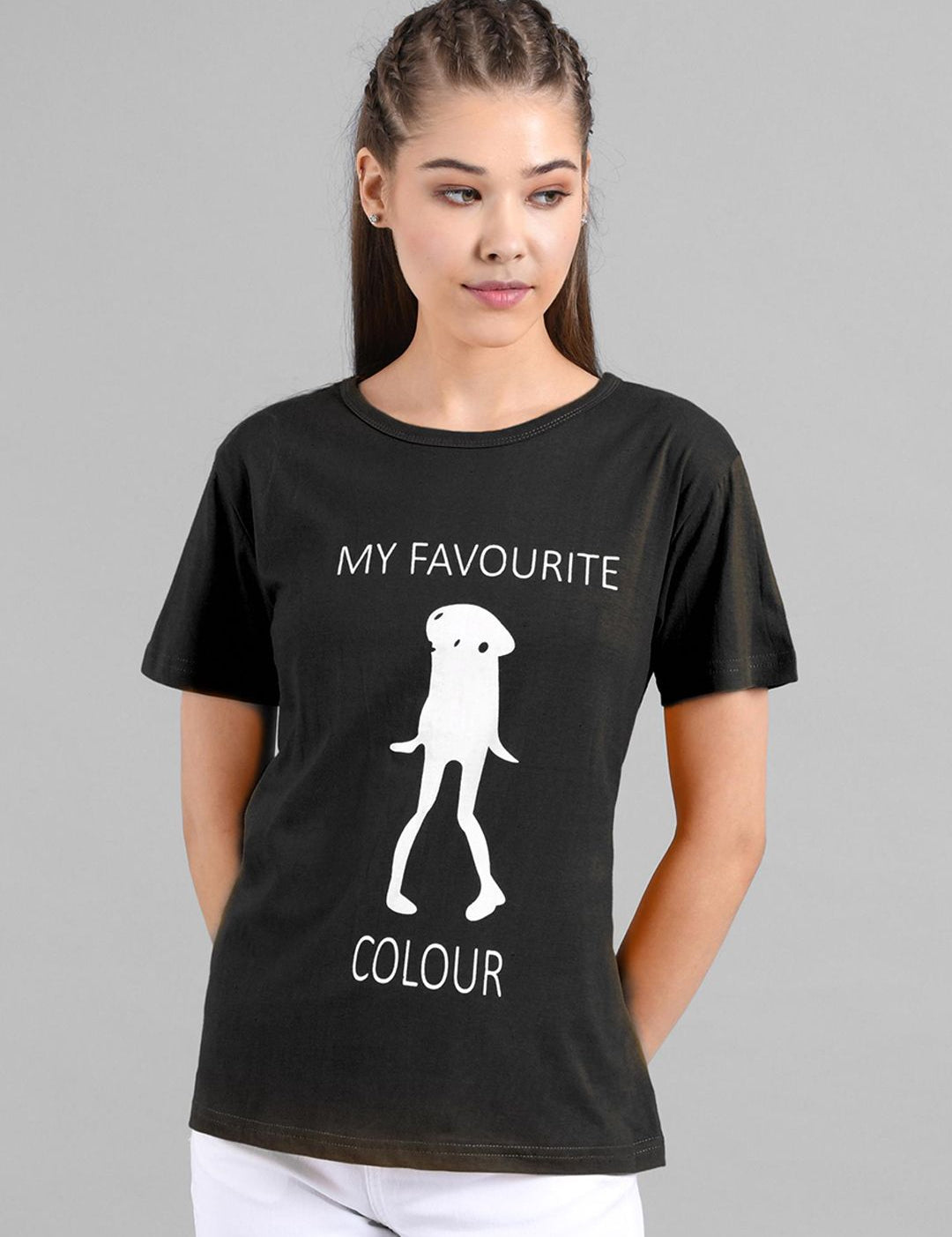 Kotty Women Black & White Printed Round Neck T-shirt