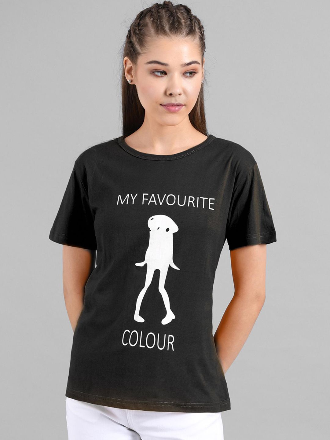 Kotty Women Black & White Printed Round Neck T-shirt