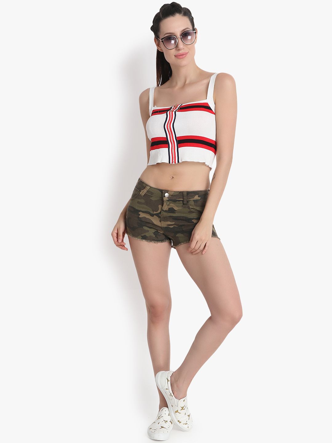 Kotty Women Khaki Printed Regular Fit Hot Pants