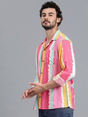 Kotty Men Spread Collar Striped Casual Shirt