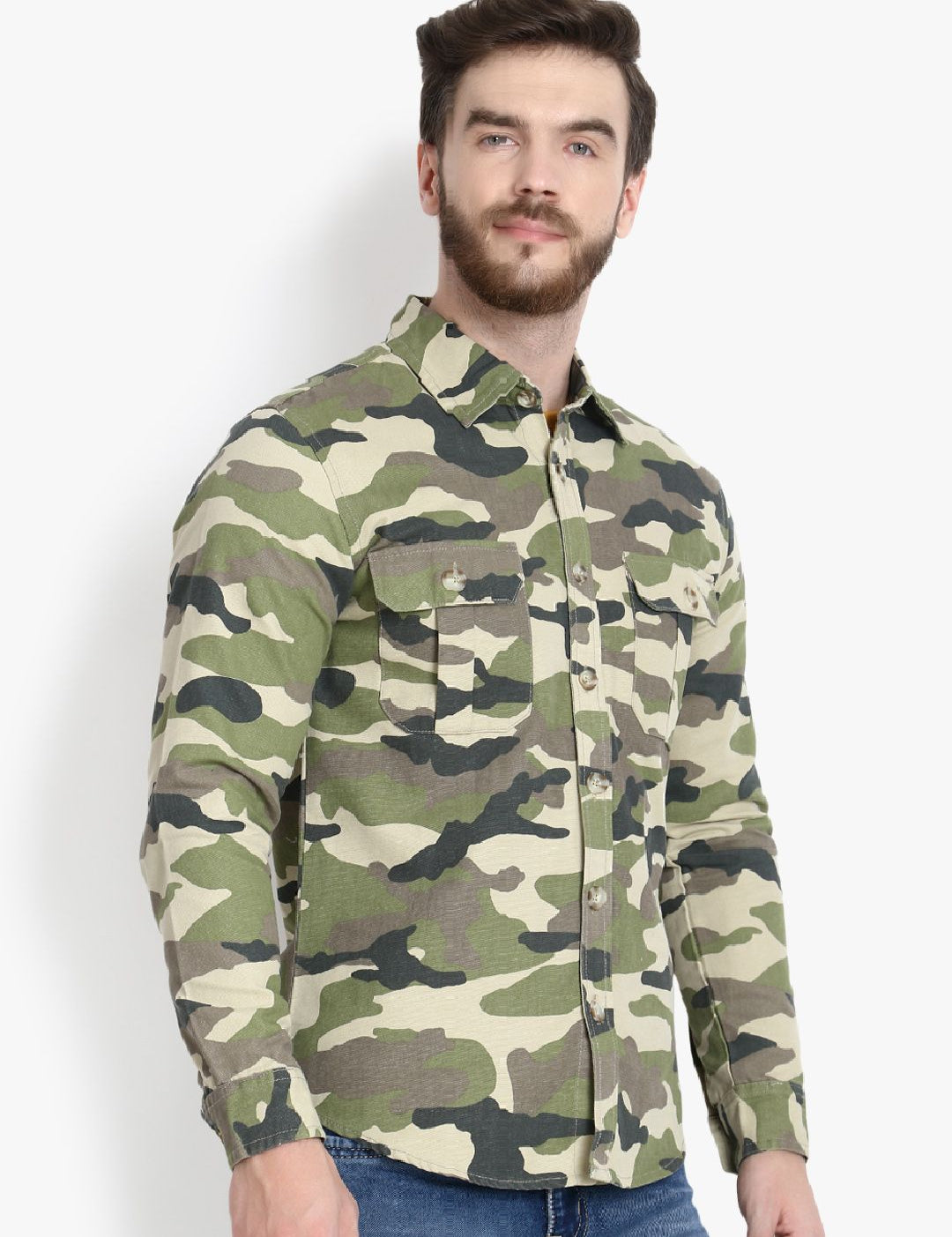 Kotty Men Green Camouflage Lightweight Denim Jacket