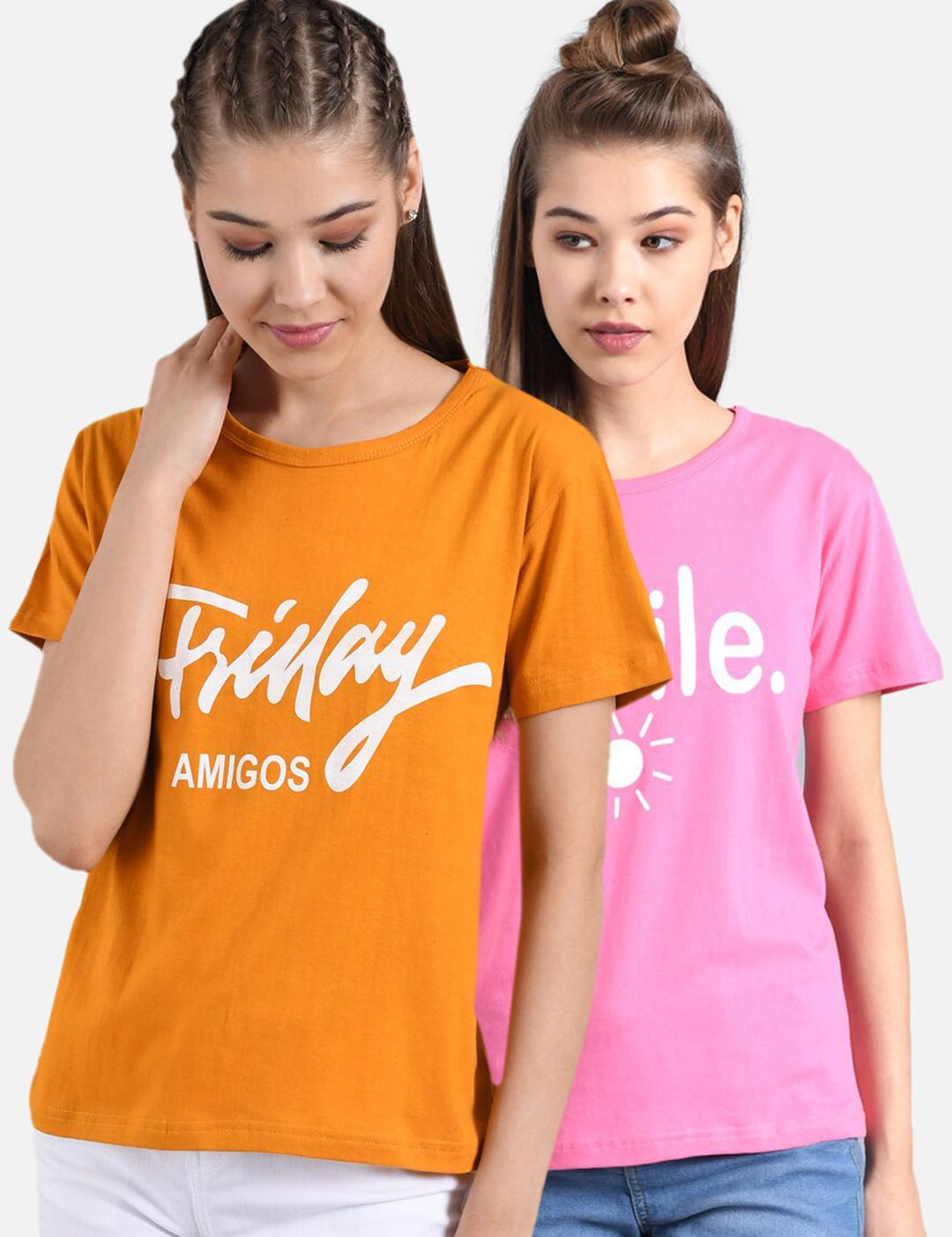 Kotty Women Pink Printed Round Neck T-shirt