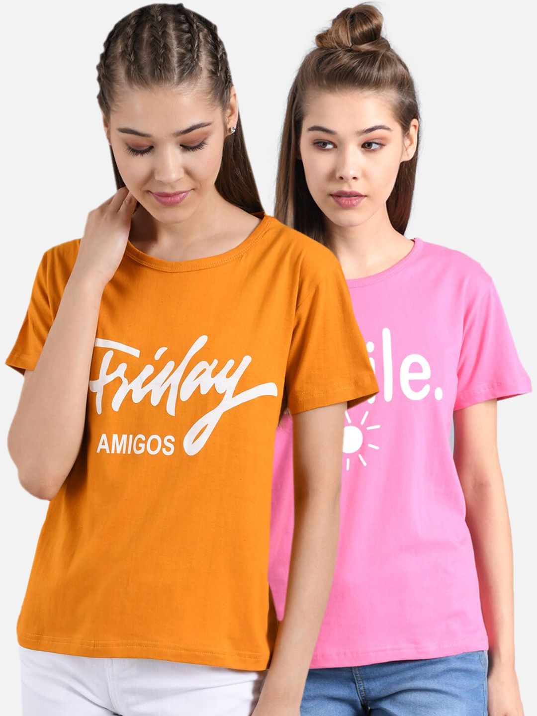 Kotty Women Pink Printed Round Neck T-shirt