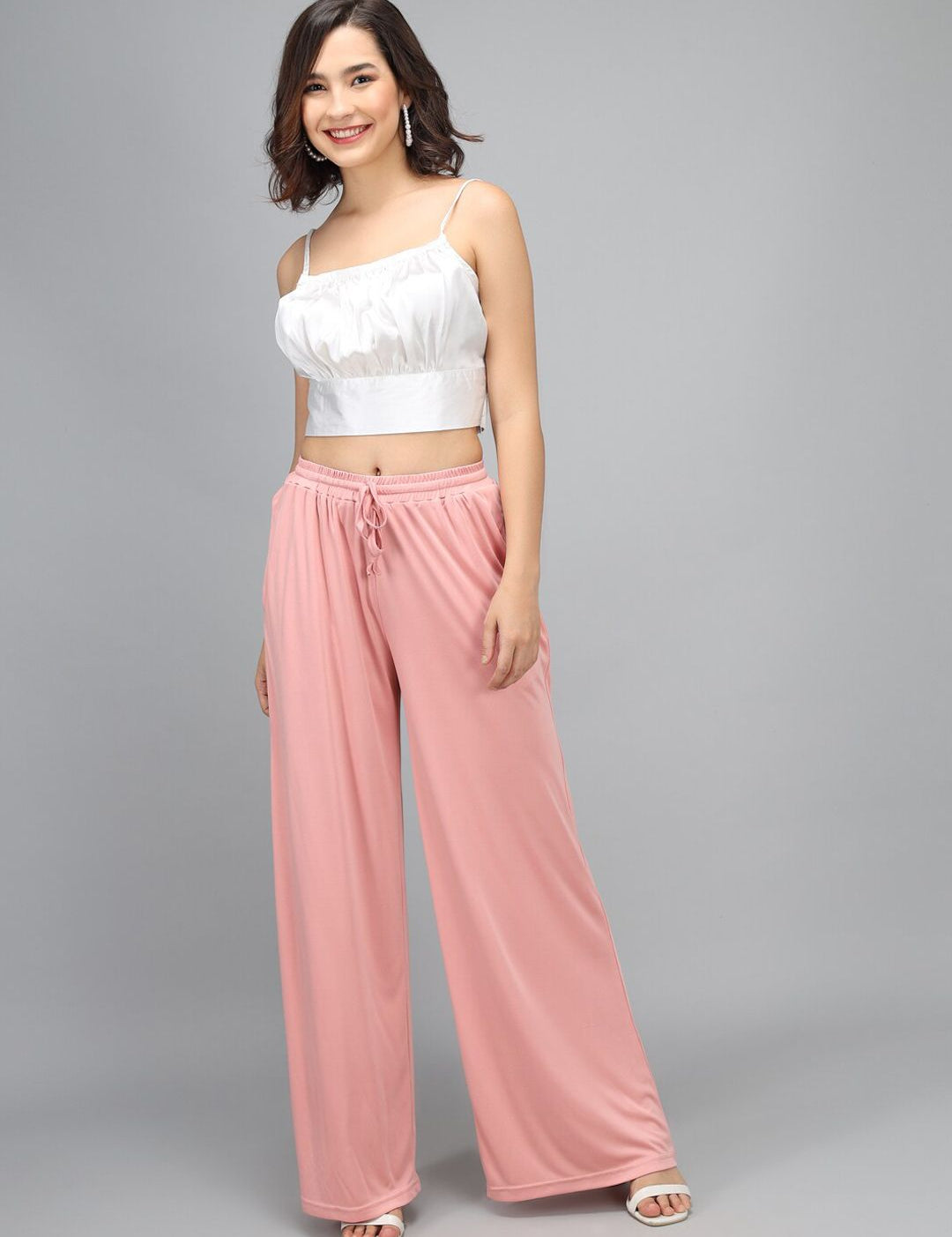 Kotty Women Pink Loose Fit Solid High-Rise Parallel Trousers