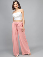 Kotty Women Pink Loose Fit Solid High-Rise Parallel Trousers