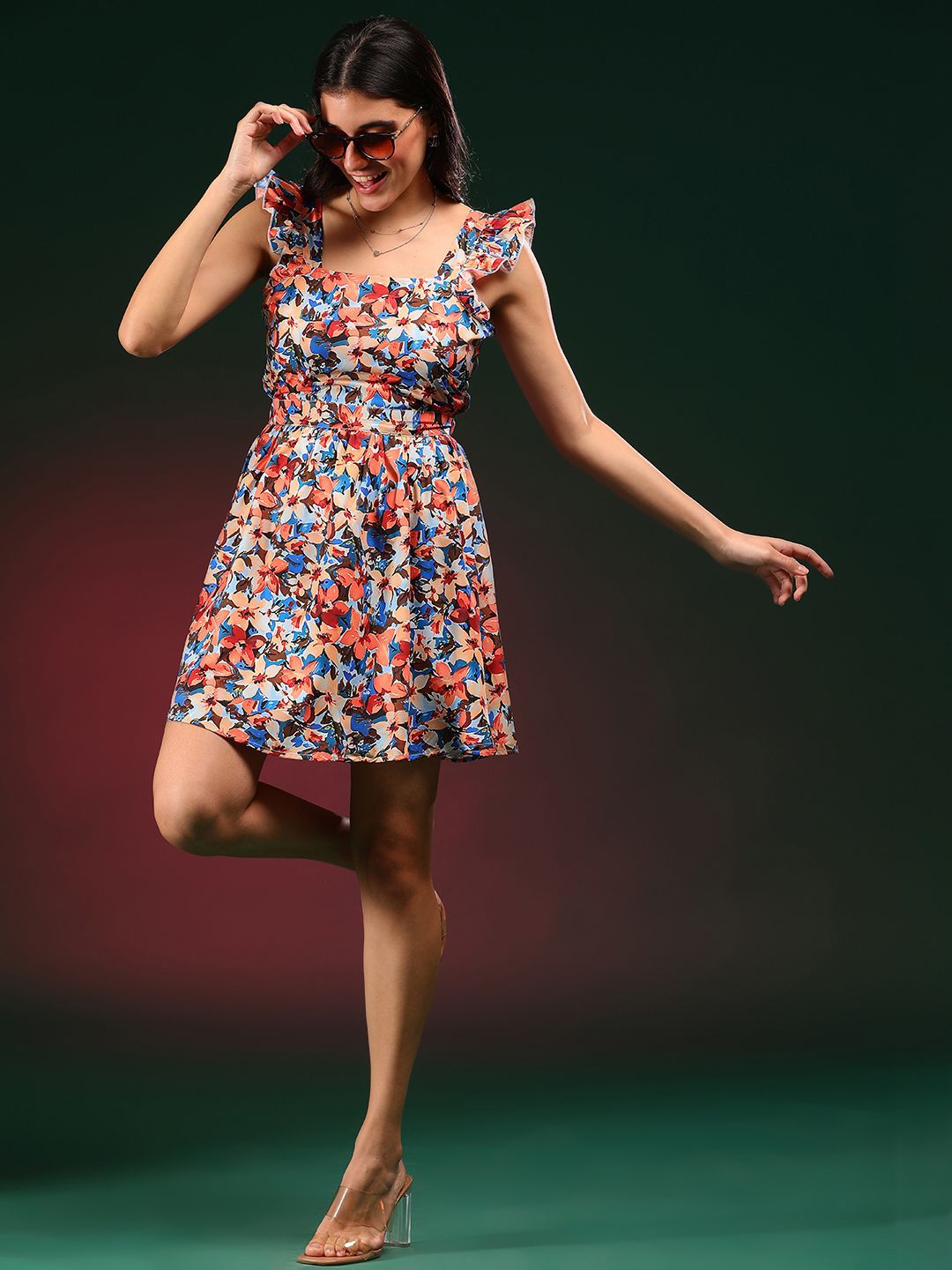 Kotty Floral Printed Fit & Flare Mini Dress