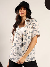 Kotty Women Relaxed Fit Conversational Printed Spread Collar Casual Shirt