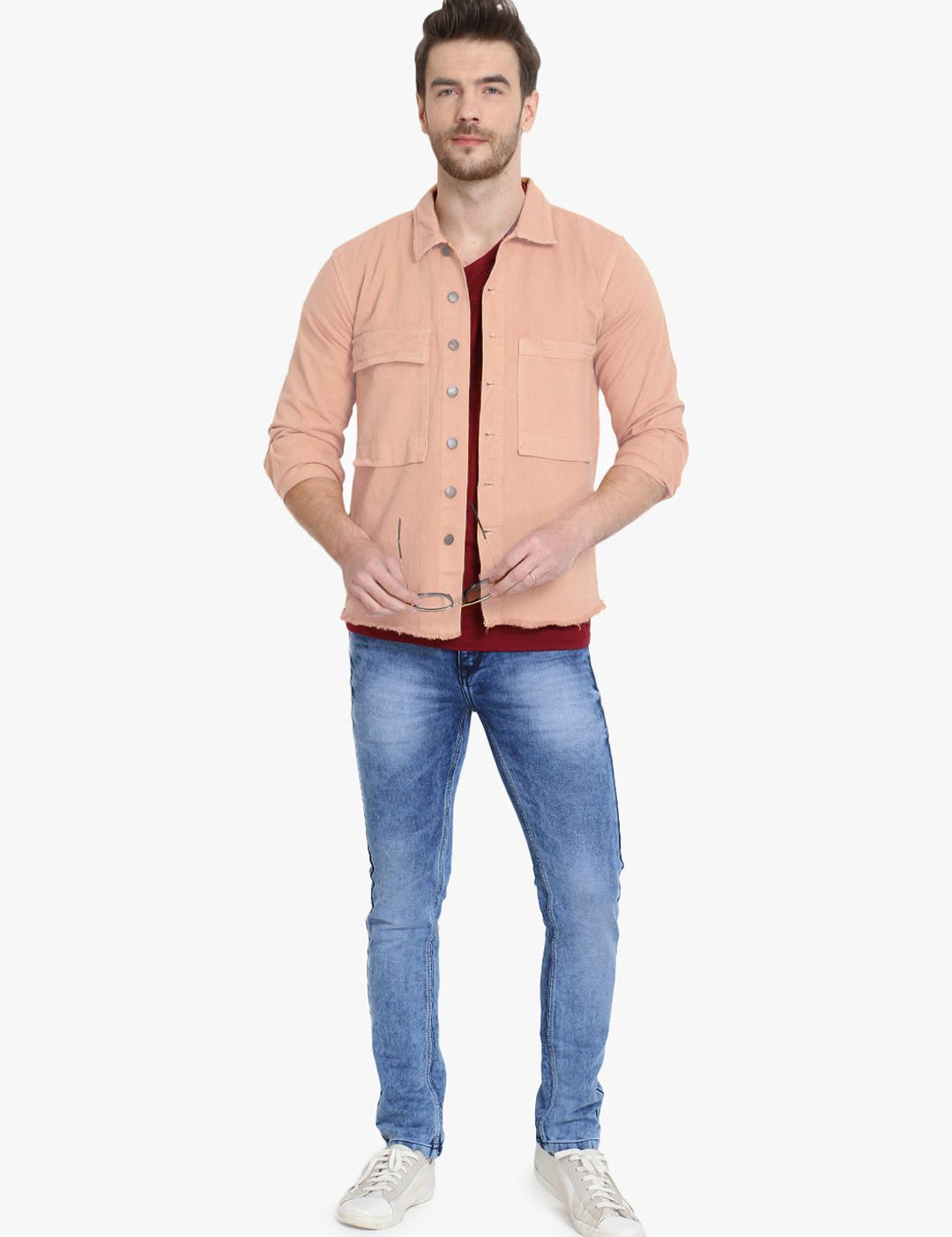 Kotty Men Peach-Coloured Solid Tailored Jacket