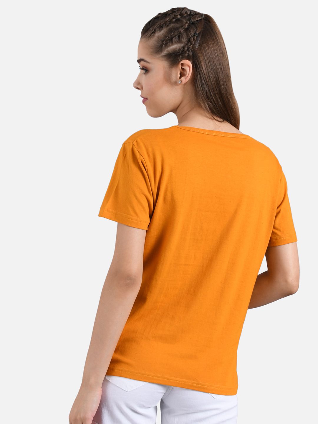 Kotty Women Mustard Yellow Printed Round Neck T-shirt