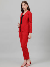 Kotty Red Collarless Long Sleeves Blazer With Trousers