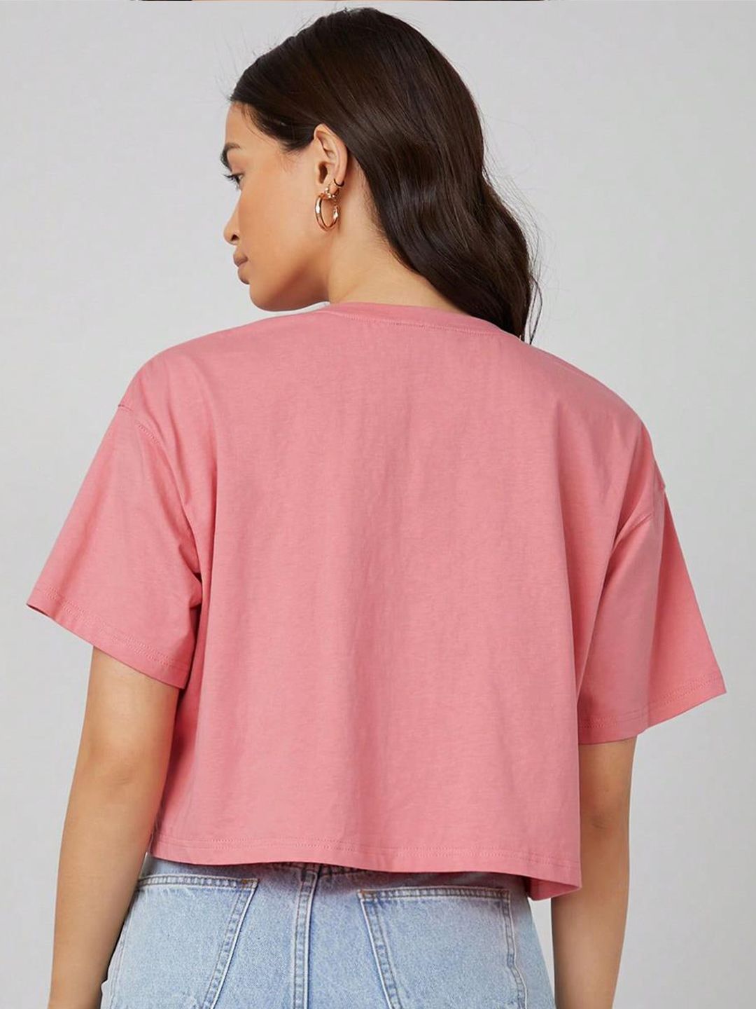 Kotty Graphic Printed Round Neck Crop Oversized T-shirt